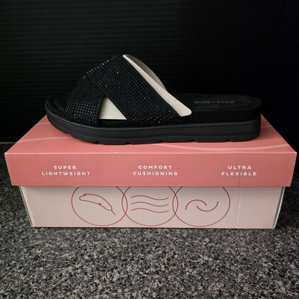 Easy Spirit Women's Shanya Crisscross Rhinestone Sandals Size‎ 9 M Black